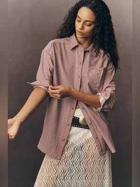 New Anthropologie Pilcro Heart Pocket Striped Long-Sleeve Buttondown Shirt